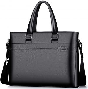 LAORENTOU Leather Briefcases for Men, Genuine Leather Mens Business Shoulder Bags with Adjustable Shoulder Strap Men's Laptop Hand