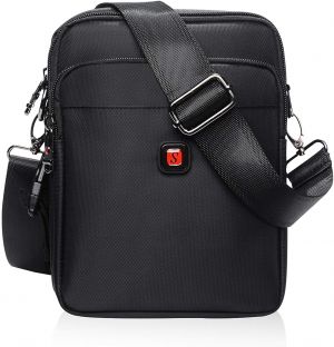 Soperwillton Small Messenger Bag, 1680D Nylon Waterproof Crossbody Bag, With Removable Strap, Black