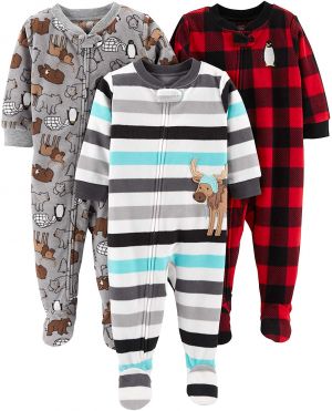 מבצעי Black Friday פיג׳מות לילדים ותינוקות Simple Joys by Carter's Baby and Toddler Boys' 3-Pack Loose Fit Fleece Footed Pajamas