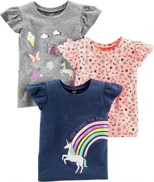 מבצעי Black Friday פיג׳מות לילדים ותינוקות Simple Joys by Carter's Toddler Girls' 3-Pack Short-Sleeve Graphic Tees