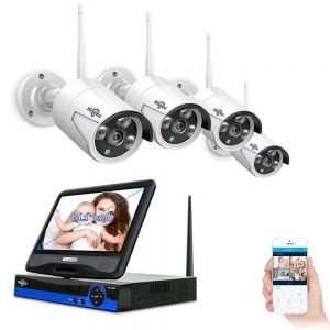 מבצעי Black Friday מצלמות אבטחה Hiseeu 10 inch Display 4pcs 1080P Wireless CCTV IP Camera System 8CH NVR WiFi Video Surveillance Home Security System Kit
