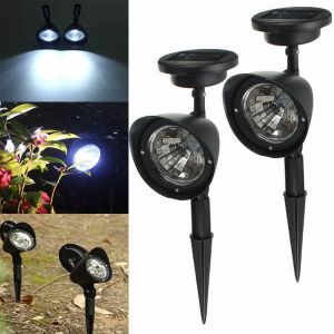 מבצעי Black Friday תאורה לגינה 2pcs Garden Solar Power 4 White LED Spotlights Outdoor Lawn Courtyard Lamps