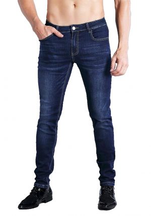 סקיני ג׳ינס לגבר סטרצ׳ בצבעי ג׳ינס, חום, לבן ושחור