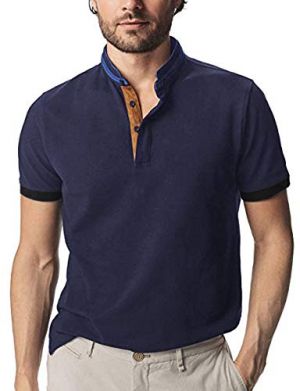 חולצת פולו קולר גברים פתח קדמי אלגנטית כהה שני צבעים