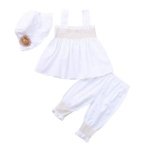 מבצעי Black Friday בגדי תינוקות סט חגיגי בצבע לבן 2 חלקים לתינוקת כולל כובע תואם
