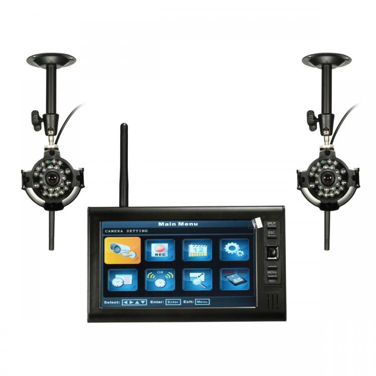 מבצעי Black Friday מצלמות אבטחה 7inch LDC Monitor DVR with 2 Wireless CCTV Camera Motion Detect Home Security System
