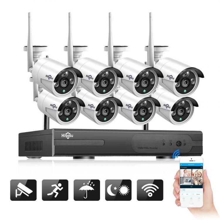 מבצעי Black Friday מצלמות אבטחה Hiseeu WNKIT-8HB612 1080P Wireless CCTV System 2M 8CH Wifi NVR Outdoor IR Night Vision IP Camera Security System Surveillance