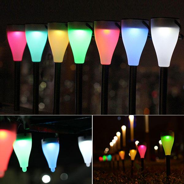 מבצעי Black Friday תאורה לגינה Garden Solar Power Colorful Changing LED Light Courtyard Lawn Path Stake Decoration Lamp